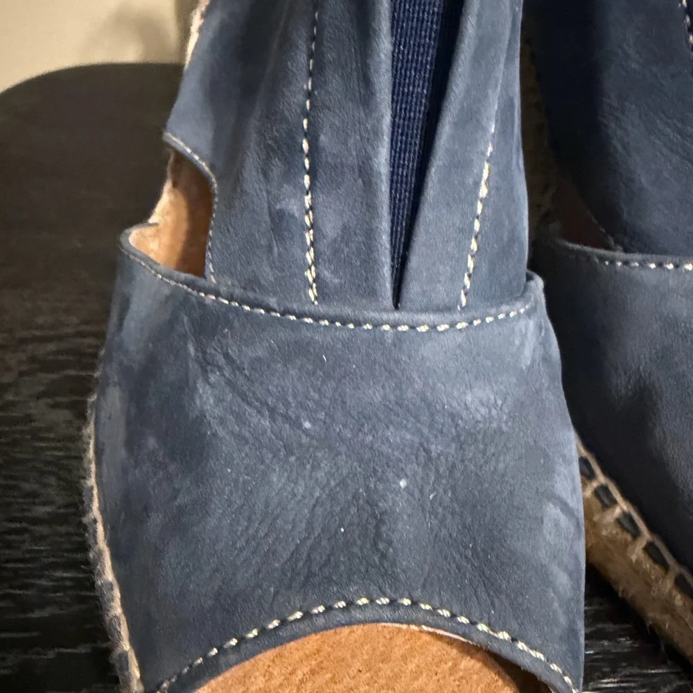 Kanna Spain Blue Leather Espadrille Wedge Sandals EU 37 US 6.5 Peep Toe